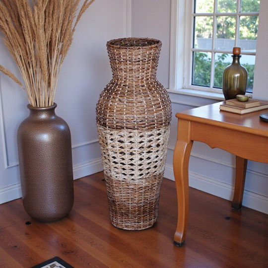 Inart Βάζο Δαπέδου Rattan Valeni Καφέ Φ40xΥ100cm