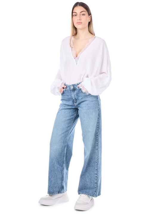 Women's Summer Blouse Long Sleeve with V Neckline White