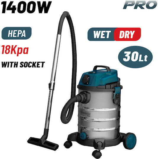 Bormann Pro BVC3410 Vacuum Wet / Dry 1400W with Stainless Bin 30lt