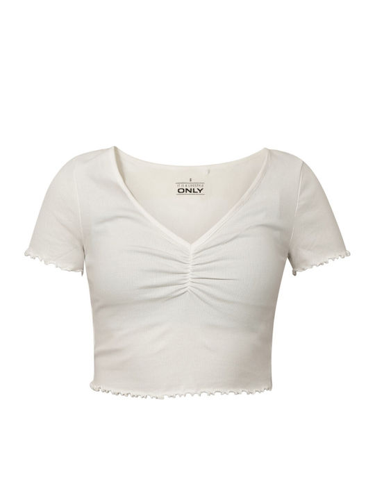 Life Women's Blouse Cotton Short Sleeve with V Neckline Cloud Dancer White