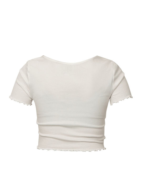 Life Women's Blouse Cotton Short Sleeve with V Neckline Cloud Dancer White