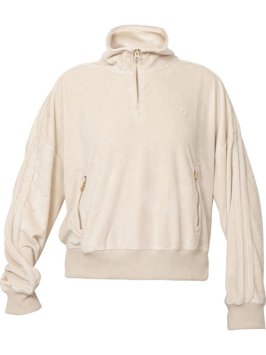 Damen Bluse Samt Ecru
