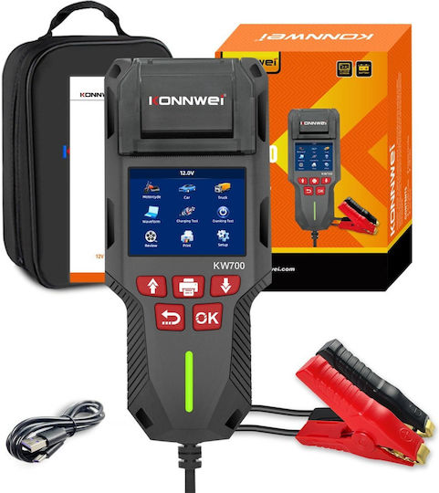 Konnwei Kw700 Tester Baterie Auto Cu Imprimantă Termică Integrată Ecran Lcd Color 12v/24v Compatibil Agm Gel Efb Plumb-acid Litiu