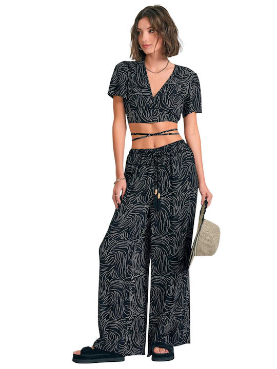 Γυναικείο Crop Top με V Λαιμόκοψη Μαύρο