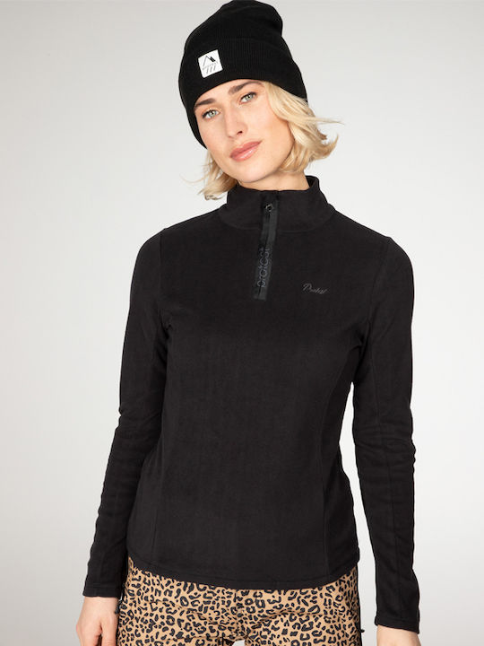 Γυναικεία Μπλούζα Fleece Μακρυμάνικη με Φερμουάρ Μαύρη