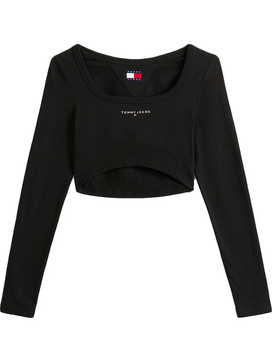 Women's Crop Cotton Long Sleeve Black Top