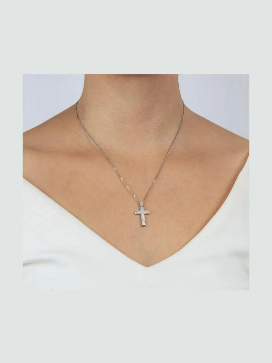 Damen Weißgold Kreuz 14K mit Kette