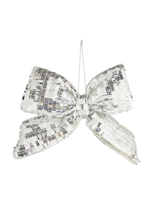 Decorative Silver Bow with Sequins Silver Depth 23cm x Width 3cm x Height 23cm