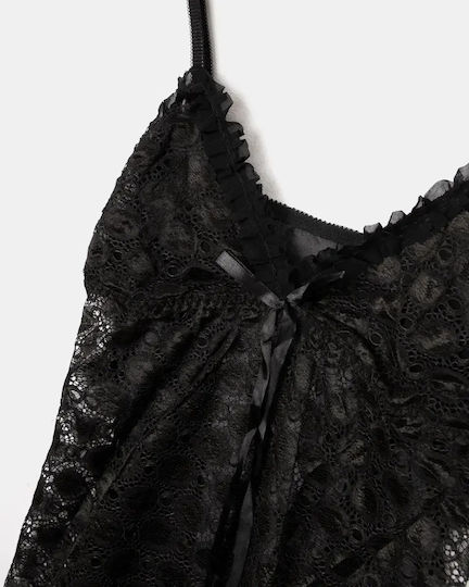 Νεγκλιζέ Σετ Babydoll Ρόμπα Μαύρο Μέγεθος One Size
