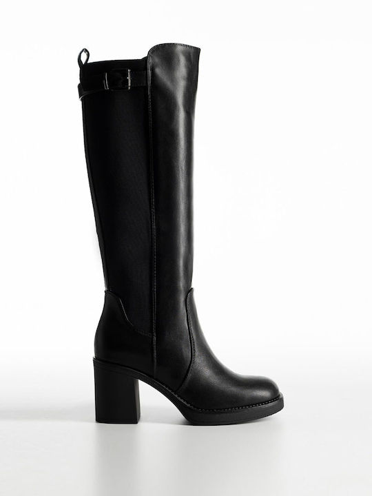 Synthetic Leather High Heel Women's Boots with Rubber / Zipper Black