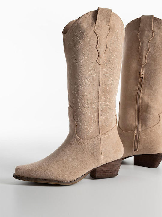 Wildleder Damenstiefel Cowboy Beige