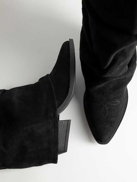Suede Medium Heel Women's Boots with Zipper Black