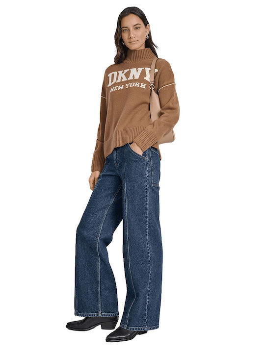 Logo Damen Pullover Rollkragen Braun