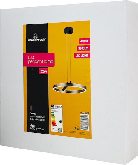 Powertech Ρυθμιζόμενο Κρεμαστό Φωτιστικό Ασημί LED με Φυσικό Λευκό Φως 38x38x120εκ.