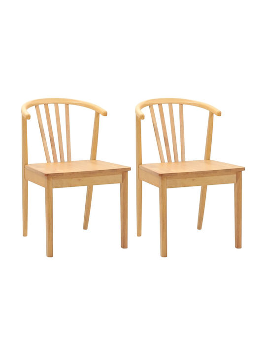 Dining Room Wooden Chair Natural Pure Rubber 50.5x61x80.5cm 2pcs