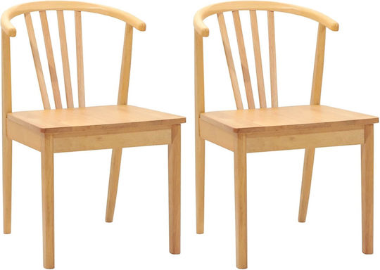 Dining Room Wooden Chair Natural Pure Rubber 50.5x61x80.5cm 2pcs