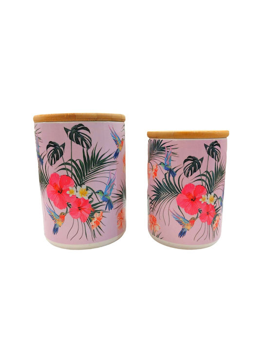 Set 2 Pieces Sugar Coffee Jars with Lid Porcelain Pink 12x17cm 2 Pieces