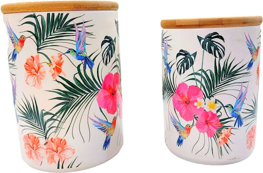 Set of 2pcs Jars for Sugar / Coffee with Lid made of Porcelain White 12x17cm Set of 2pcs Jars for Sugar / Coffee with Lid made of Porcelain White 12x17cm