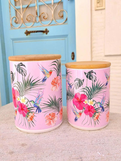 Set 2 Pieces Sugar Coffee Jars with Lid Porcelain Pink 12x17cm 2 Pieces