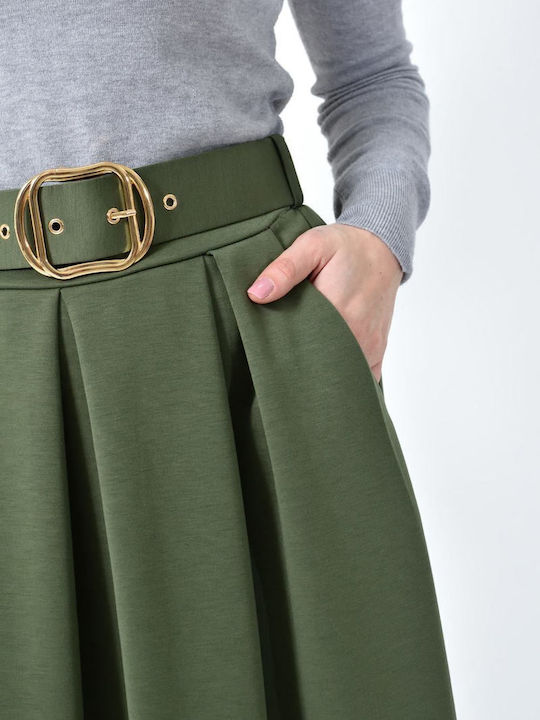 High-waisted Midi Skirt Khaki