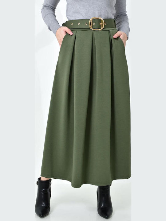 High-waisted Midi Skirt Khaki