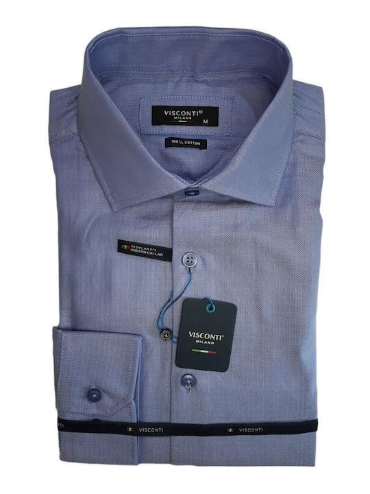 Long Sleeve Cotton Shirt in Regular Fit Light Blue