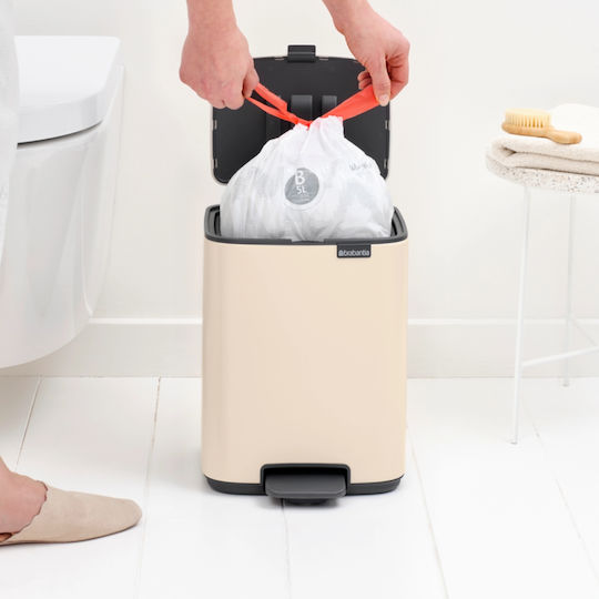 Brabantia Bo Pedal Waste Bin Made of Stainless Steel with Pedal Beige 7lt