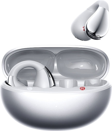 QCY Crossky C30S Open Ear Bluetooth Handsfree Ακουστικά με Αντοχή στον Ιδρώτα και Θήκη Φόρτισης Ασημί