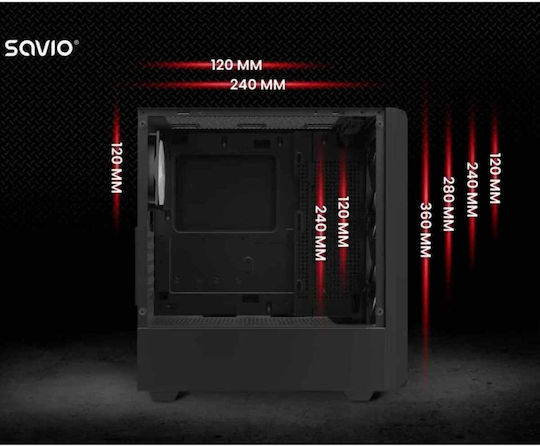 Savio Noctis Flow X1 Геймърско бюро Midi Tower Компютърна кутия със страничен прозорец Черен