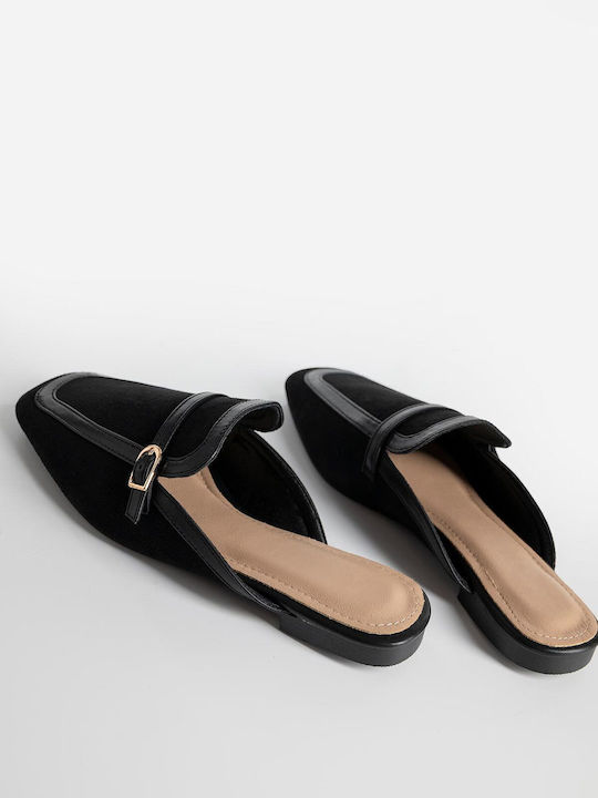 Fără toc Suede Mule în Culoare Negru