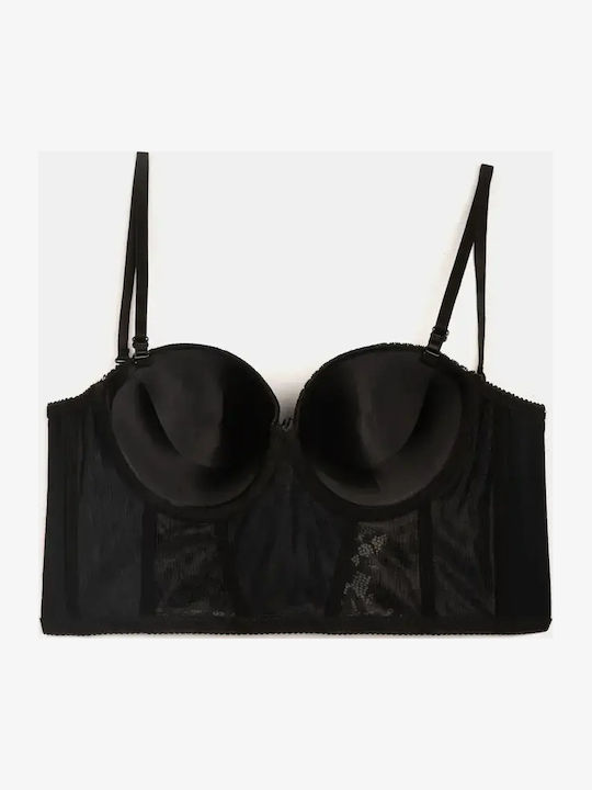 Push Up Lace Corset Sports Bra Black Size S