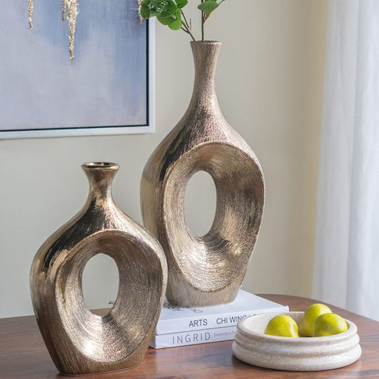 Artekko Διακοσμητικό Βάζο Κεραμικό Lidded Χρυσό Φ23xΥ48cm