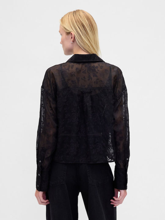 Μακρυμάνικο Γυναικείο Πουκάμισο Black Floral