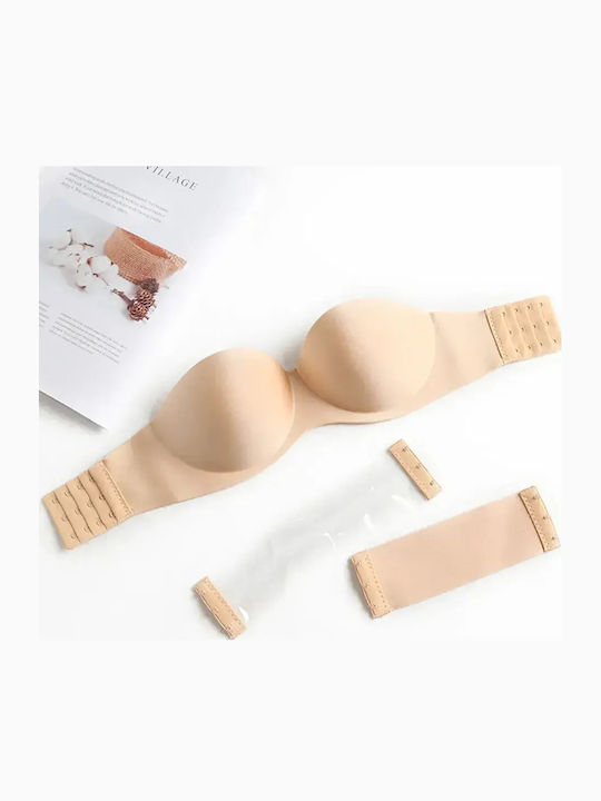 Bra Cup B Strapless Push Up Seamless Beige Size S