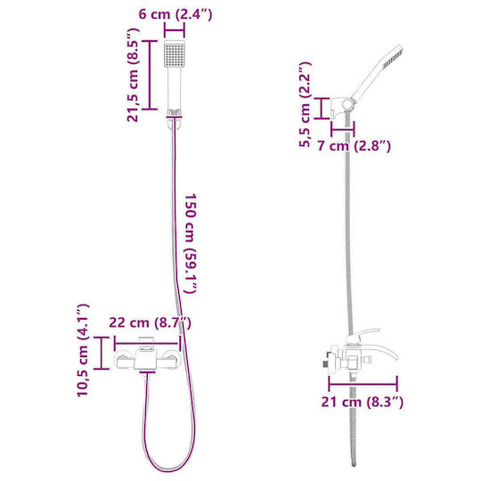 vidaXL Handheld Showerhead with Hose