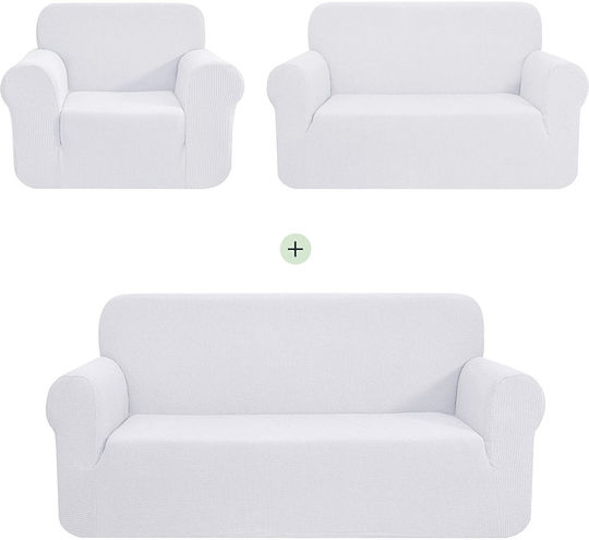 Ehome Jacquard Σετ Ελαστικά Καλύμματα Σαλονιού Λευκο 3τμχ