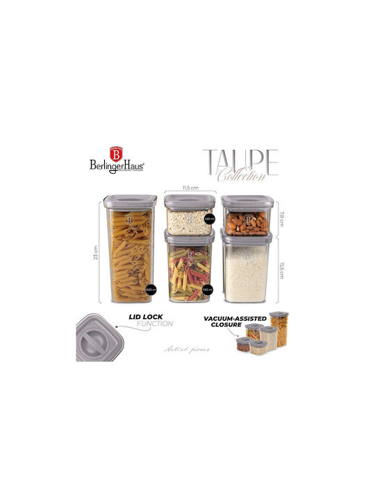 Berlinger Haus Set of 5pcs Jars for Coffee / Sugar / Tea / Pasta / Cereals with Airtight Lid Plastic Brown 460ml