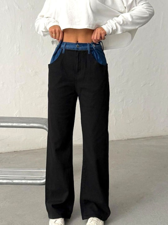 Hoch tailliert Damenjeans in Boyfriend-Passform Black