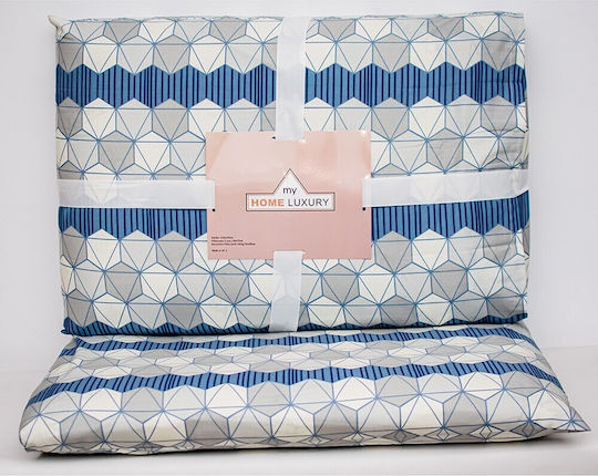 My Home Luxury Sheet Set with 1 Pillowcase Super-Double with Elastic 160x200+25cm. Light Blue 3pcs
