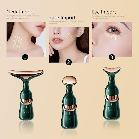 Dispozitiv Masaj Facial 3 În 1 Zola 10.000 Vibrații Minut 3 Capete Interșchimbabile Cu Baterii 13 × 5 × 4 Cm Verde Auriu