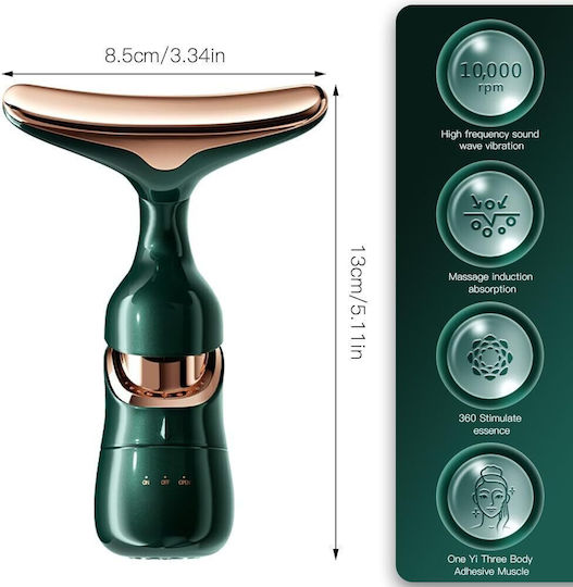Dispozitiv Masaj Facial 3 În 1 Zola 10.000 Vibrații Minut 3 Capete Interșchimbabile Cu Baterii 13 × 5 × 4 Cm Verde Auriu