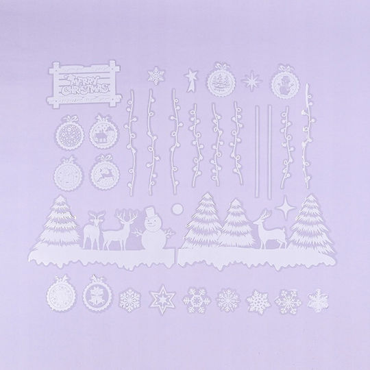 Set Christmas Stickers Zola Window Trees Baubles Reindeer Snowman Residue-Free Removal White