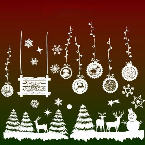 Set Christmas Stickers Zola Window Trees Baubles Reindeer Snowman Residue-Free Removal White