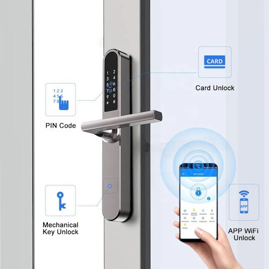 Inox Electronic Lock with Bluetooth and Wi-Fi Connectivity Silver