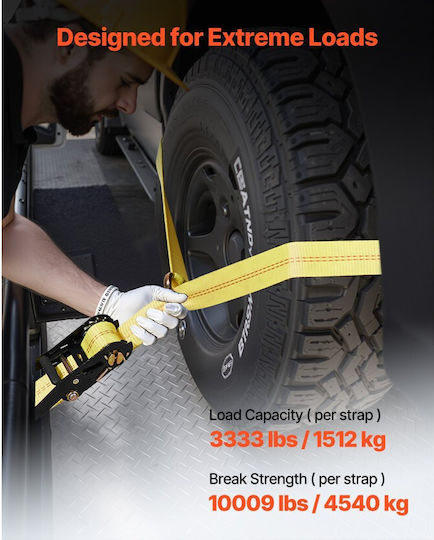 Vevor Auto-Gepäckgurte Riemen mit Ratsche für Trailer Reifen Befestigung Kit für Auto Elastischer Haken Tragfähigkeit 4540 Kg & Arbeitsbelastung 1512 Kg Motorrad Atv Ssv Anhänger