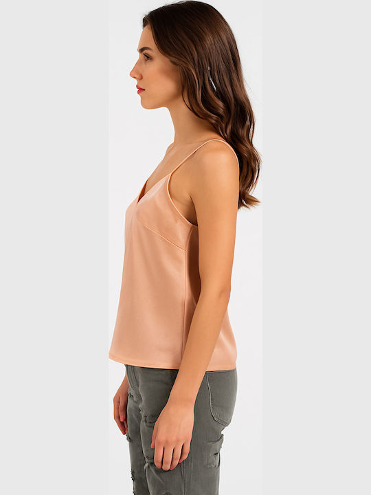 Women's Satin Lingerie Top with Lace Beige-salmon