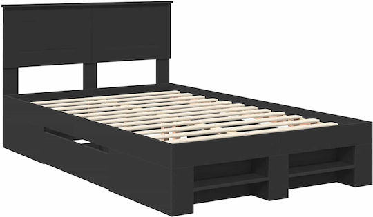 Doppelbett Aus Holz Schwarz mit Lattenrost für Matratze 137x203cm