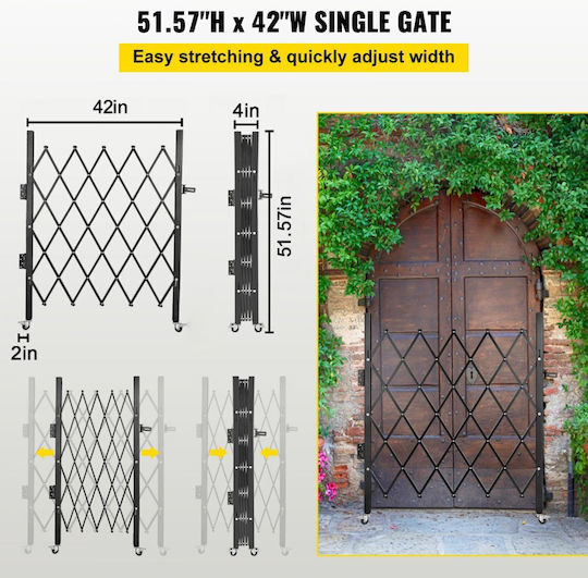 Vevor Μεταλλική Πόρτα Φράχτη σε Μαύρο Χρώμα 1.22m x 94cm