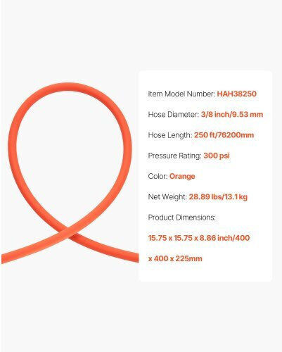 Vevor Flexible Air Hose 9.53 X 76200mm Hybrid Kink Resistant 300 Psi Orange Kqrg1ptkqrgryh0us001v0