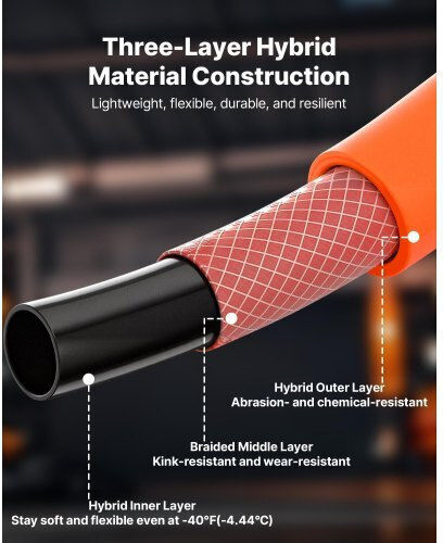 Vevor Flexible Air Hose 9.53 X 76200mm Hybrid Kink Resistant 300 Psi Orange Kqrg1ptkqrgryh0us001v0